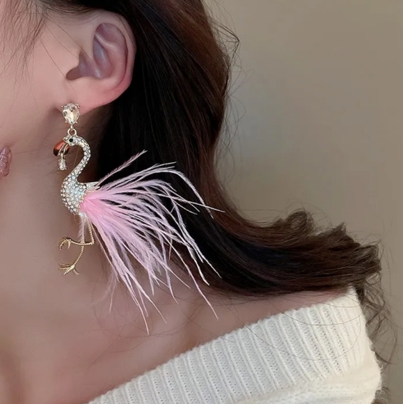 Flamingo Gold Toned Earrings - Picture 4 of 10